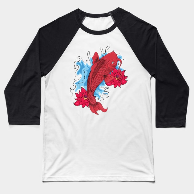 Koi Fish Tattoo Design Baseball T-Shirt by SybaDesign